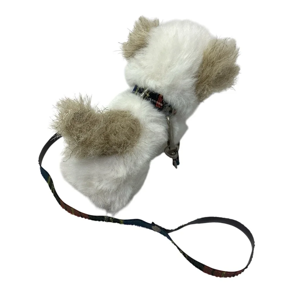Ajena France Fluffy White Puppy Dog Plush On Leash 7.5